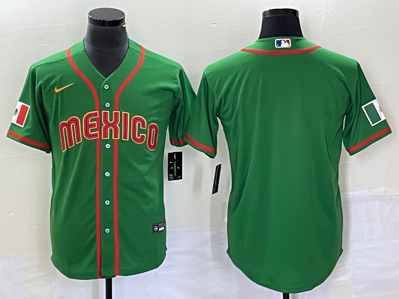 Men's Mexico Baseball Blank 2023 Green World Baseball With Patch Classic Stitched Jersey
